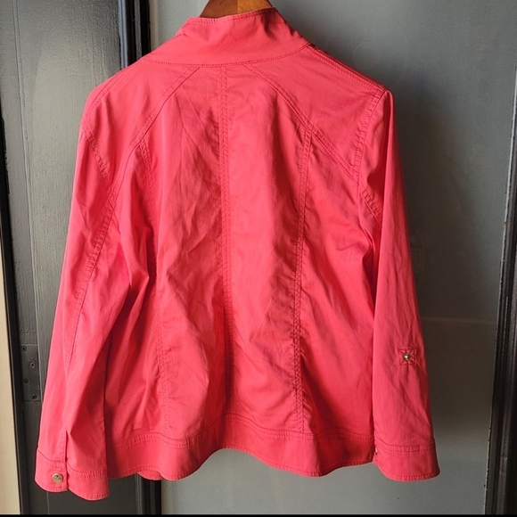 Chico's Luxe Twill Utility Jacket Malibu Punch zip snap front closure Size 2 - Picture 2 of 10